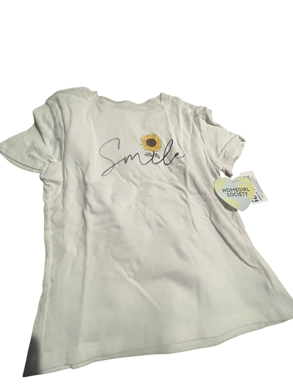 Homegirl Society White 'Smile' Sunflower Short Sleeve Tee